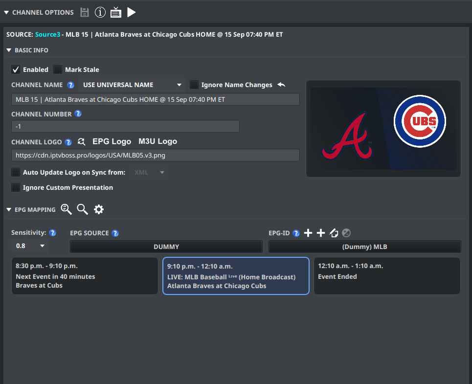 Layout Editor Channel Options with Ignore Custom Presentation