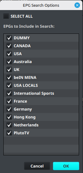 EPG search options