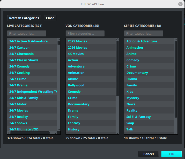Manage playlist categories