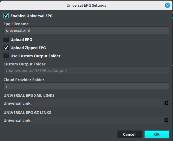 Universal EPG options