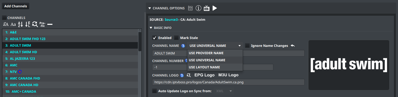 Layout Editor: channel name modes