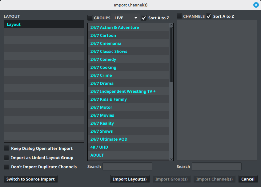 Channel Importer: layout import