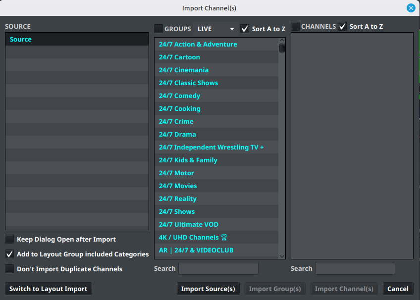 Channel Importer: source import
