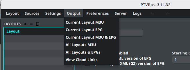 The Output menu