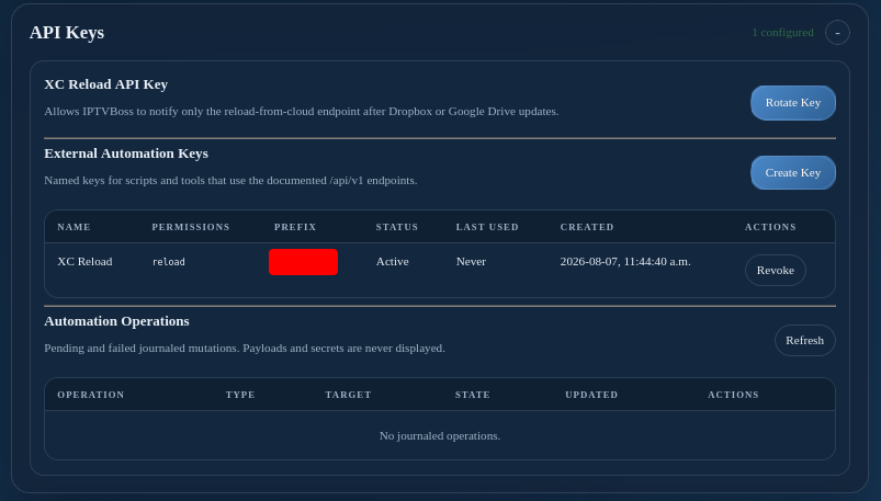 Server Console API keys