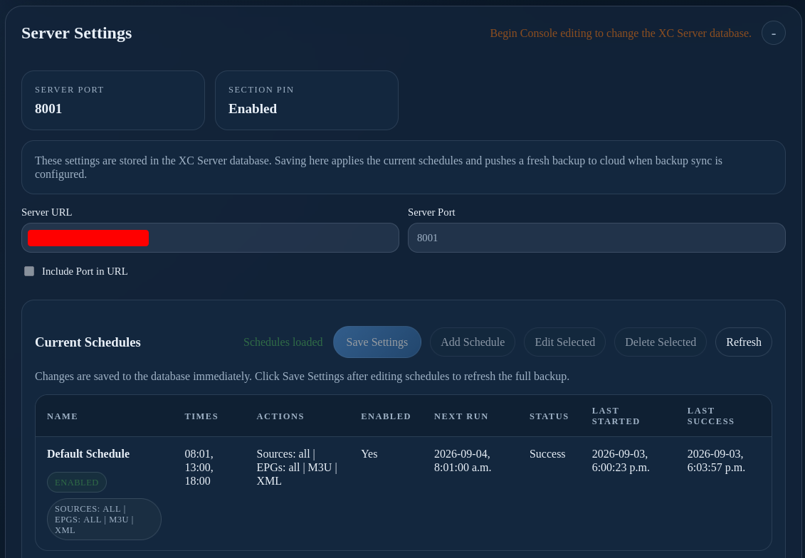 Server console settings