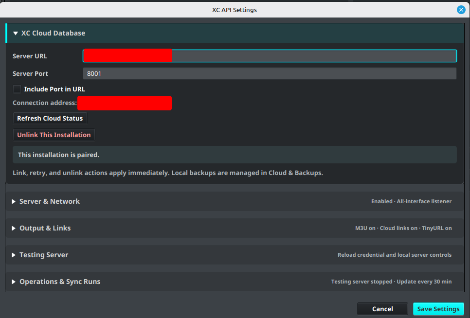 Desktop XC API Settings