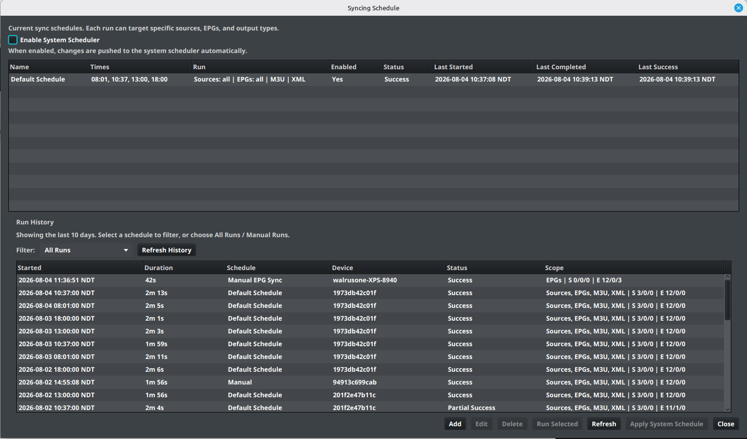 Syncing Schedule