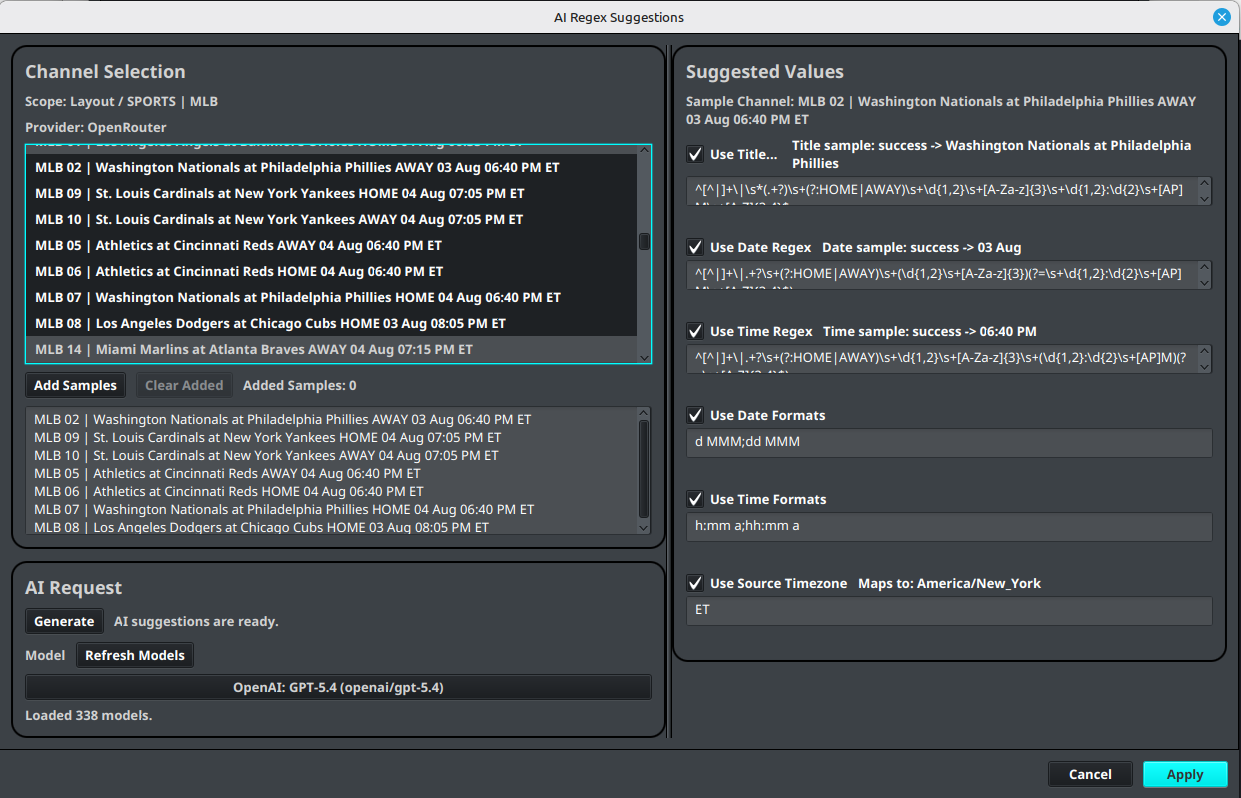 AED editor AI and regex options