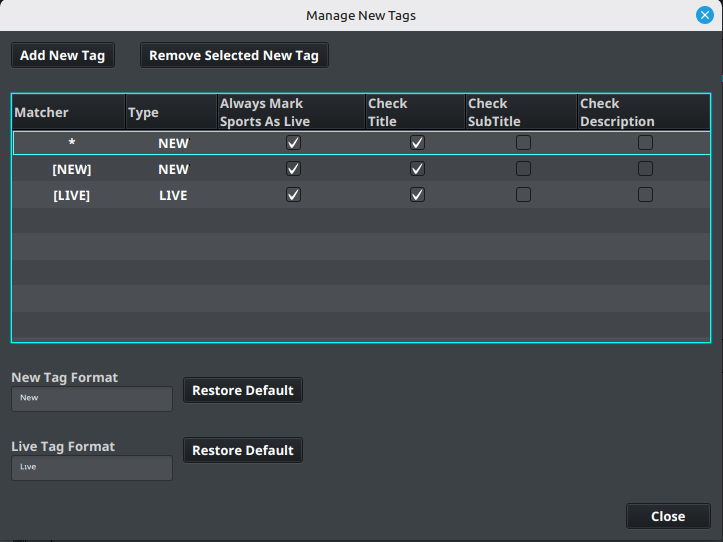 Manage New Tags