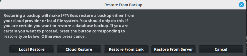 The Restore Database Backup menu